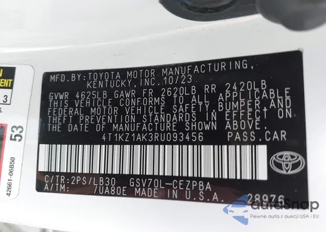 2024 Toyota Camry Xse V6 из США, поврежденный, VIN 4T1KZ1AK3RU093456